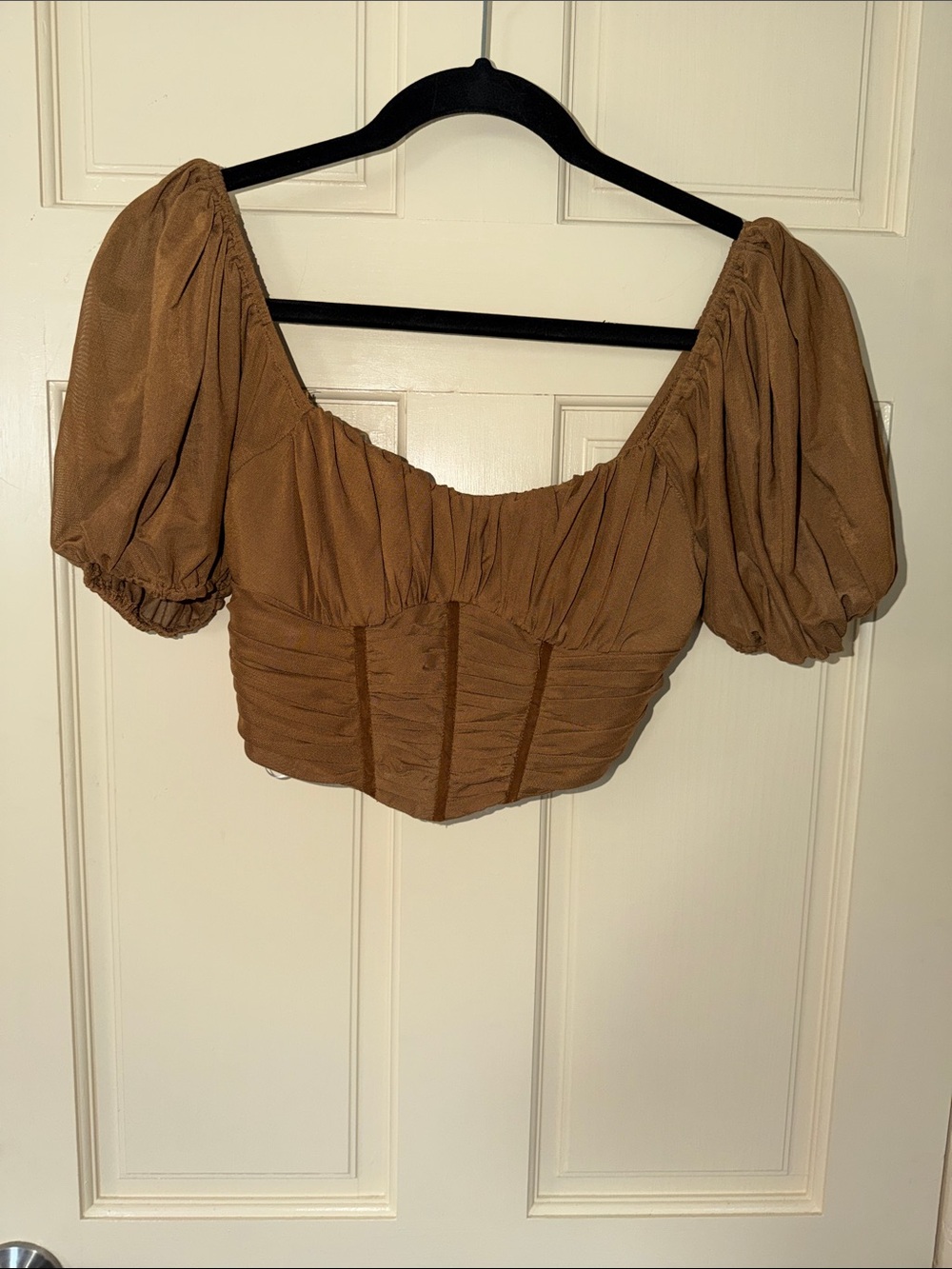 Princess Polly Brown Puff Sleeve Cropped Corset Top